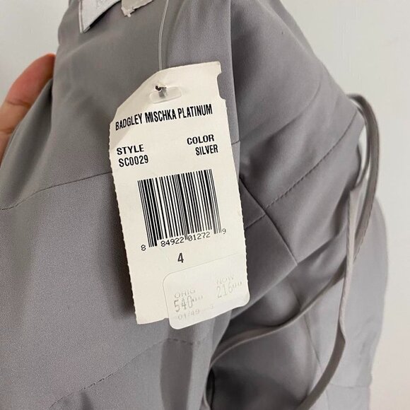 BADGLEY MISCHKA silver off the shoulder dress nwt - Picture 9 of 9